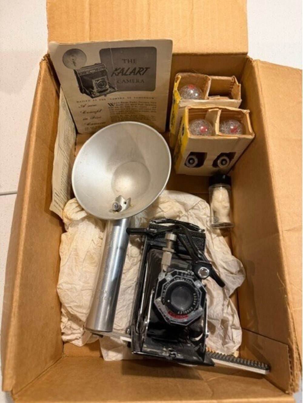 Vintage Kodak Kalart Folding Camera with Flash & Accessories